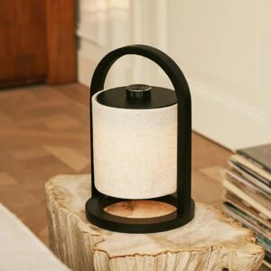 Rives Tischlampe Schwarz - wiederaufladbare Lampe aus Gummibaumholz