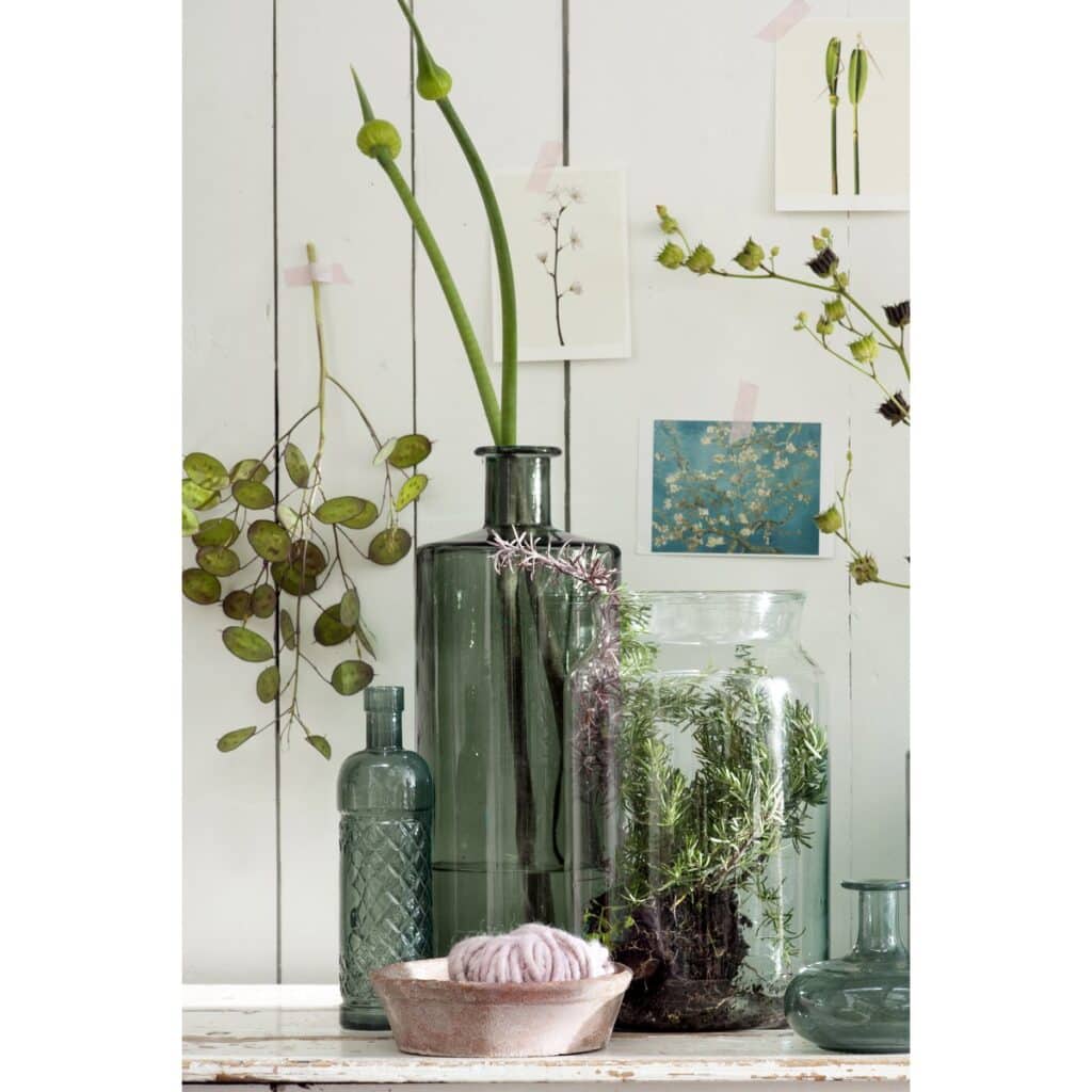 Telin Vase Grau/Grün aus recyceltem Glas