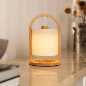 Ligen Tischlampe Hellbraun - wiederaufladbare Holzlampe mit 100 Stunden Akkulaufzeit