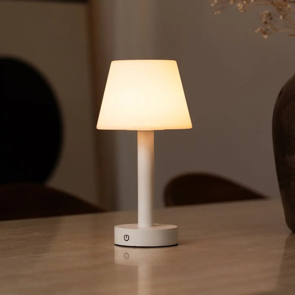 Zoni Tischlampe Weiß - wiederaufladbare Tischlampe aus Holz mit dimmbaren Lichtmodi