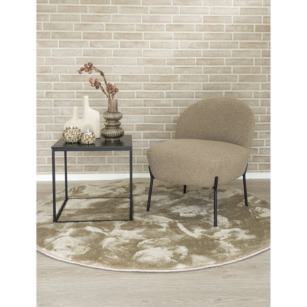 Mina Teppich - Ø160 cm - Sandfarbener runder Teppich aus Polyester