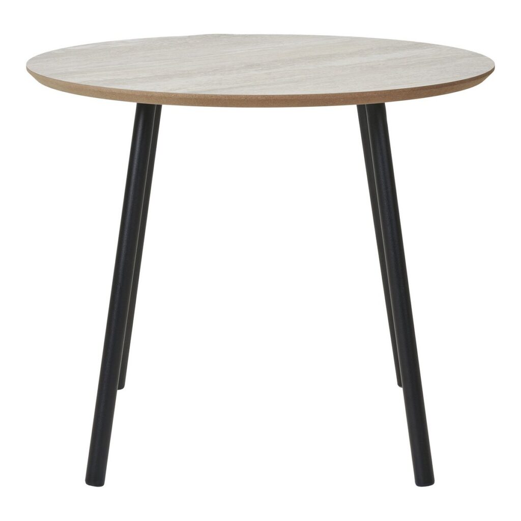Arist Couchtisch Schwarz/Beige – eleganter Tisch mit Travertin-Optik und schwarzen Metallbeinen