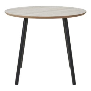 Arist Couchtisch Schwarz/Beige – eleganter Tisch mit Travertin-Optik und schwarzen Metallbeinen