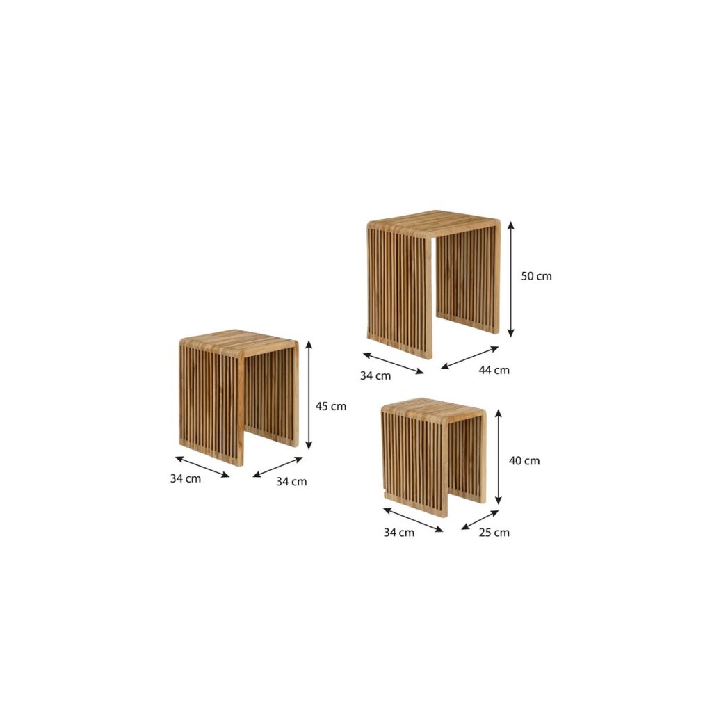 Tria Beistelltischset Braun - 3er Set aus recyceltem Teakholz