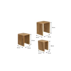 Tria Beistelltischset Braun - 3er Set aus recyceltem Teakholz