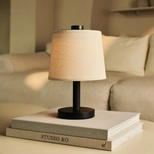 Rover Tischlampe Schwarz - wiederaufladbare Holzlampe mit dimmbarer Funktion