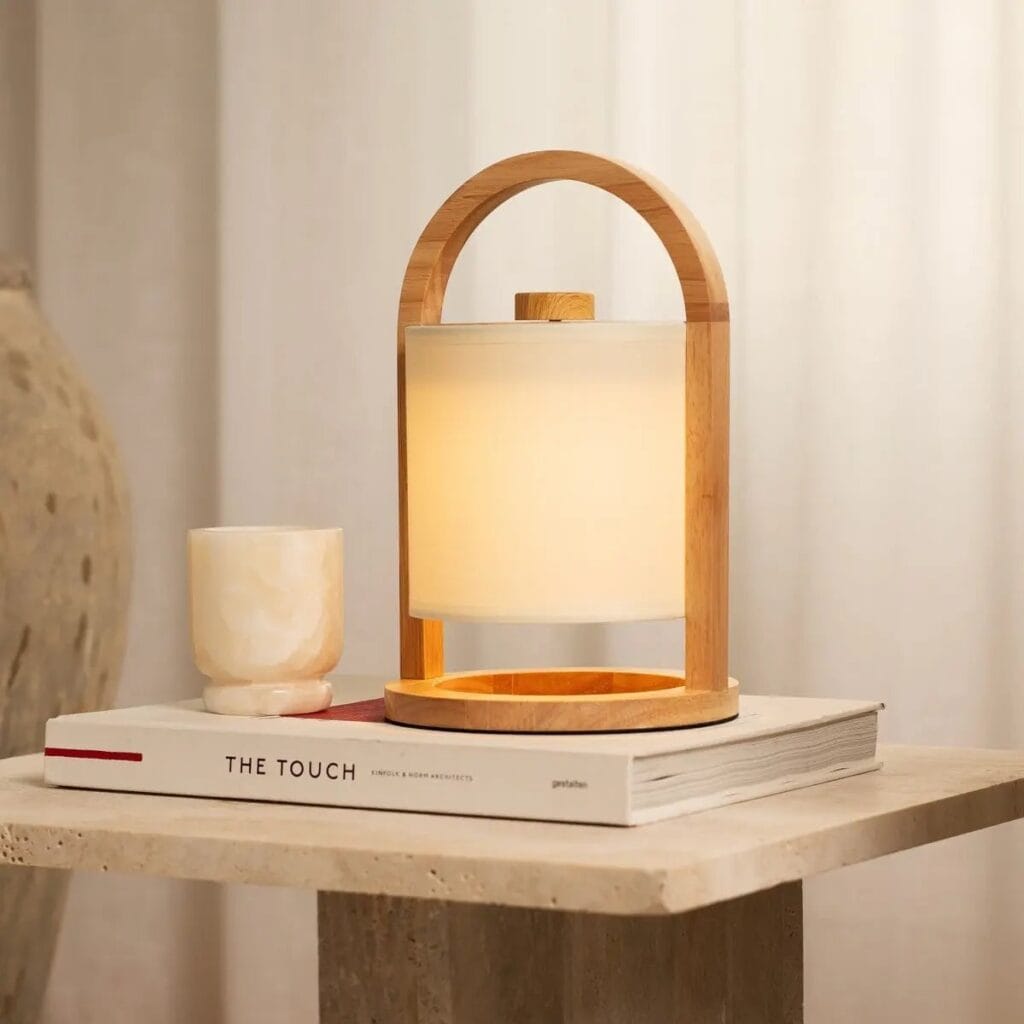 Ligen Tischlampe Hellbraun - wiederaufladbare Holzlampe mit 100 Stunden Akkulaufzeit