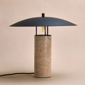 Nicola Tischlampe Schwarz aus Travertin und Metall