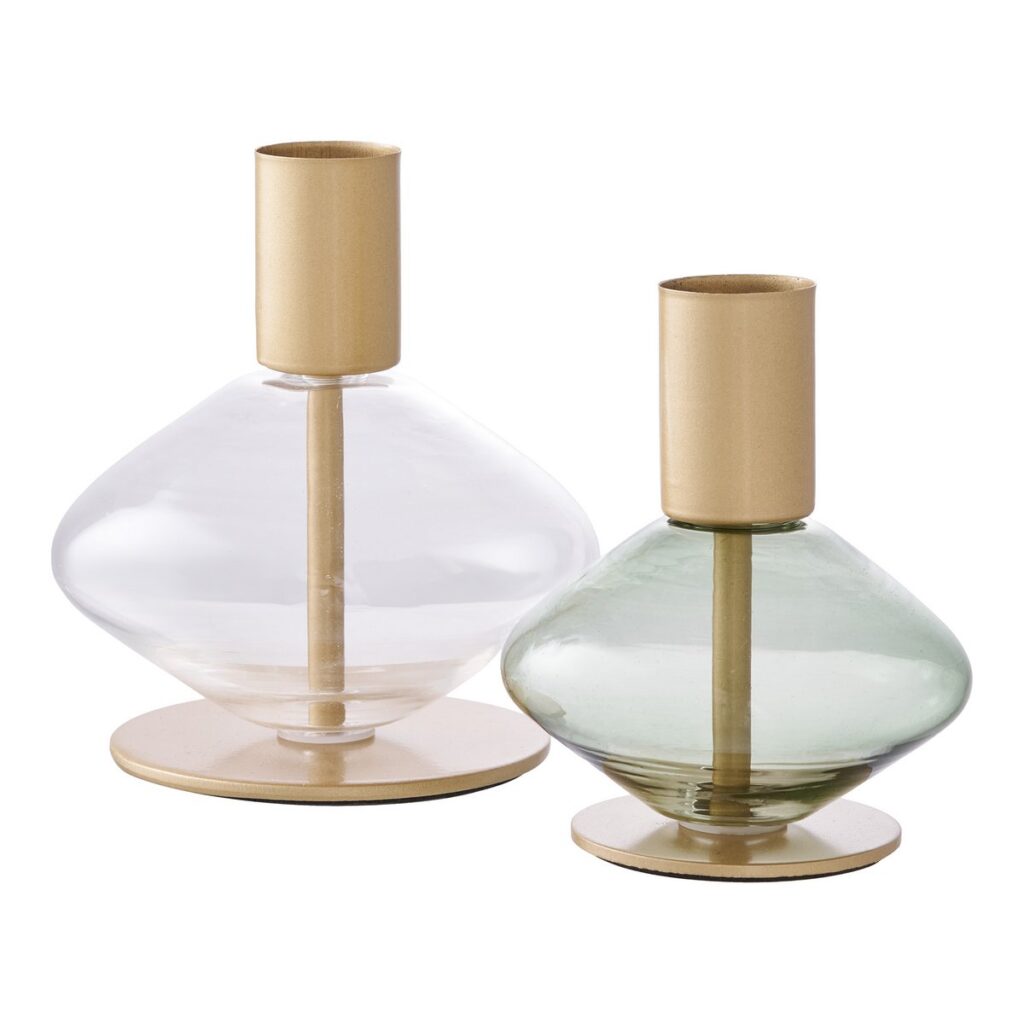 Perin Kerzenhalter Gold 2er-Set – modernes Design aus Glas und Metall