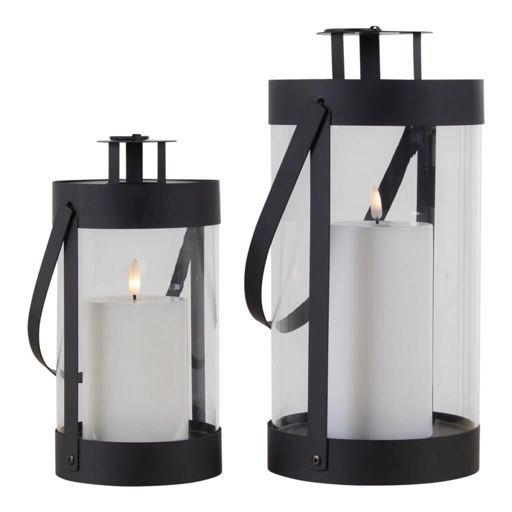 Bondi Laterne Schwarz 2er-Set aus Stahl und Glas