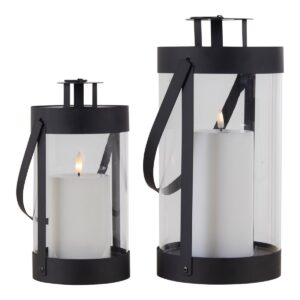 Bondi Laterne Schwarz 2er-Set aus Stahl und Glas