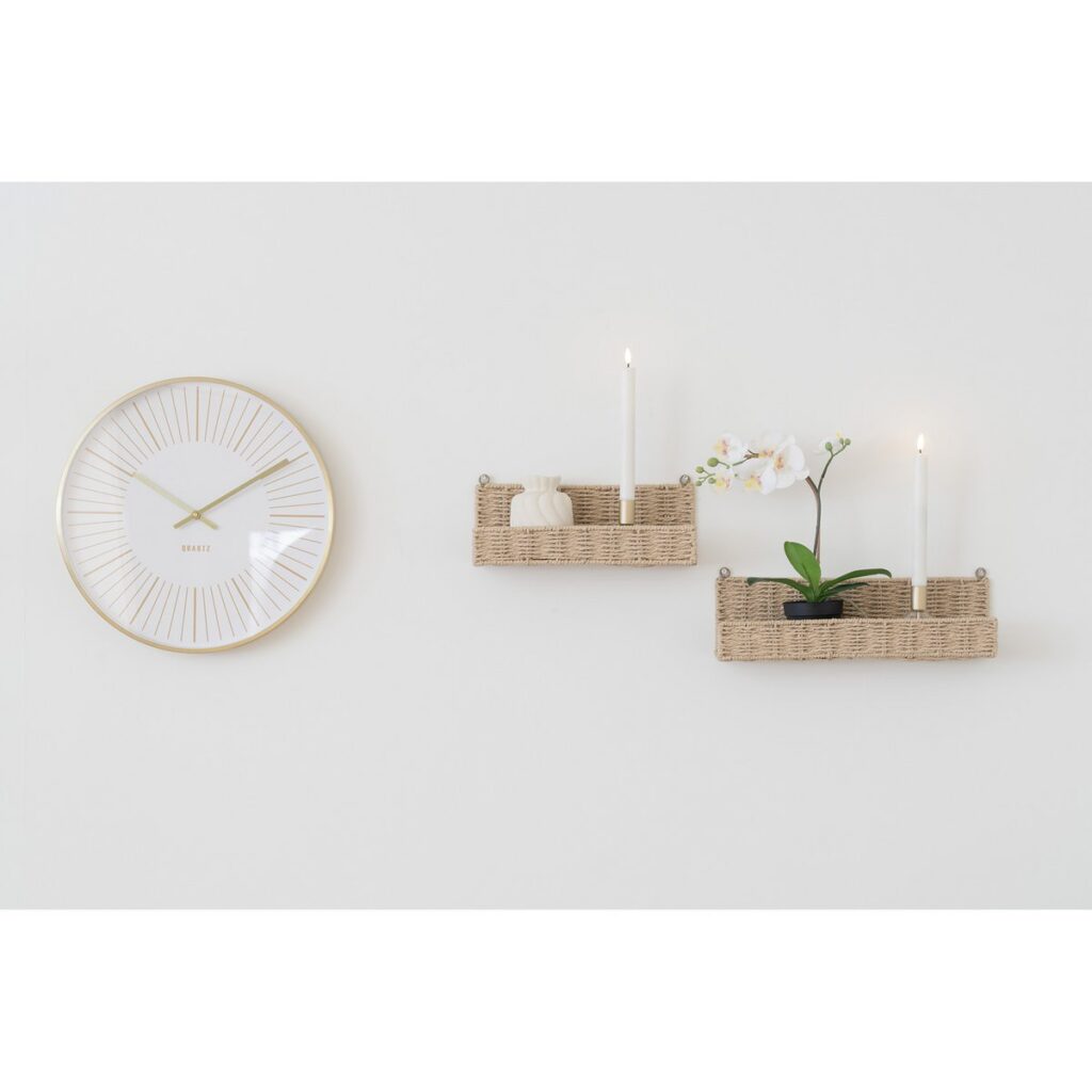 Takama Wanduhr Weiß/Gold mit goldenen Aluminiumrahmen und minimalistischen Zifferblatt
