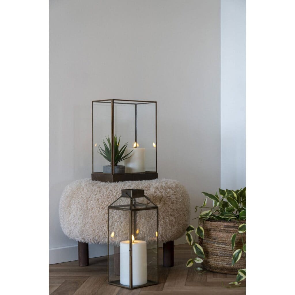 Manali Windlicht - Laterne aus Metall und Glas in Antik-Messing-Optik