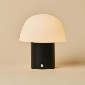 Yanis Tischlampe Schwarz - kabellose, dimmbare Tischlampe aus Holz und Glas