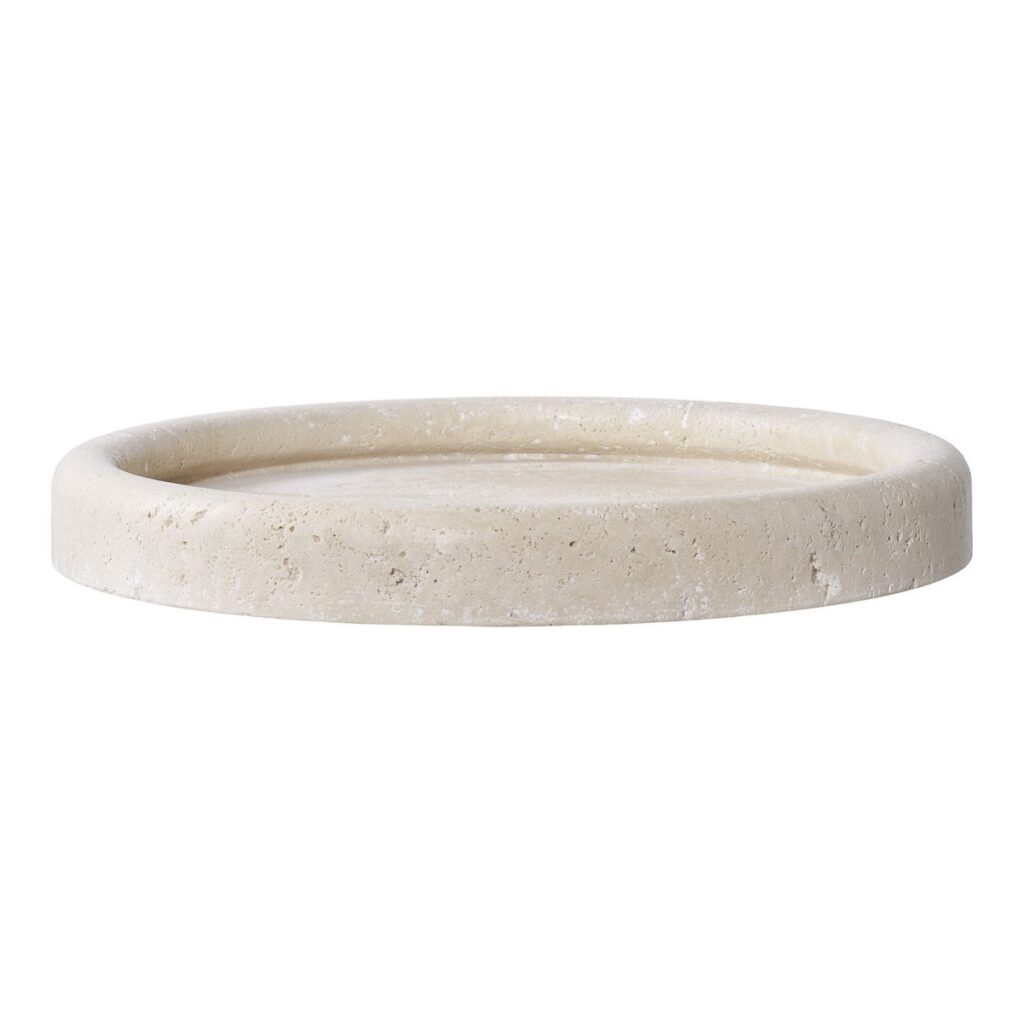 Elina Dekoschale Beige aus Travertin und Holz, 25,5 cm Durchmesser