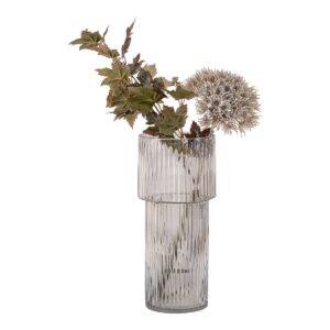 Dora Vase Grau aus klarem Glas mit vertikal geripptem Design