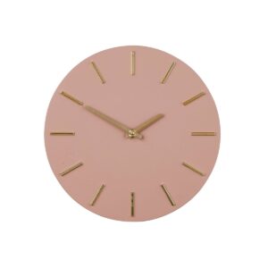 Brixen Wanduhr Braun von Mica Decorations – modernes Design mit altrosa Hintergrund und goldenen Zeigern