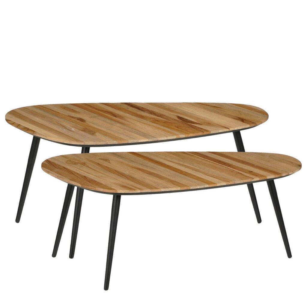 Hera Beistelltischset Braun von Mica Decorations - 2er-Set mit Holzmaserungen