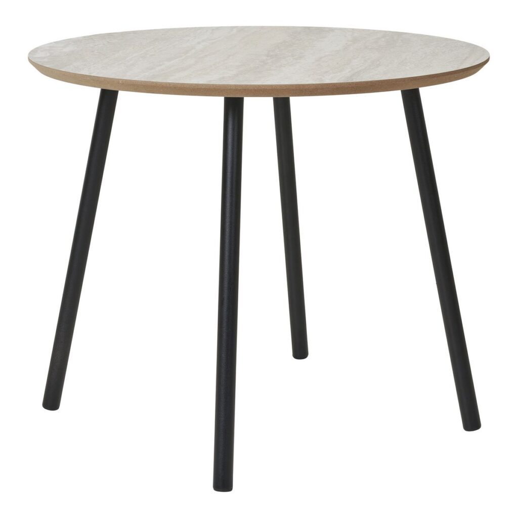 Arist Couchtisch Schwarz/Beige – eleganter Tisch mit Travertin-Optik und schwarzen Metallbeinen