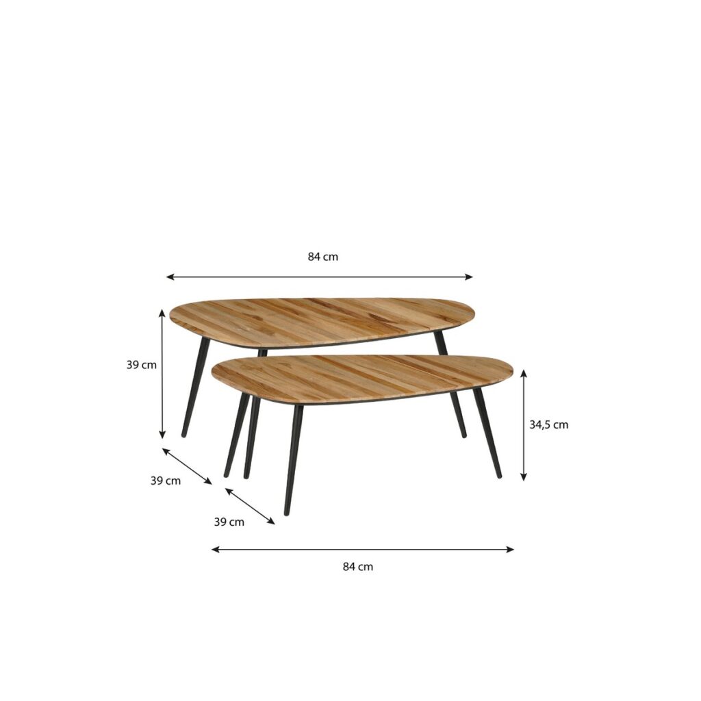 Hera Beistelltischset Braun von Mica Decorations - 2er-Set mit Holzmaserungen