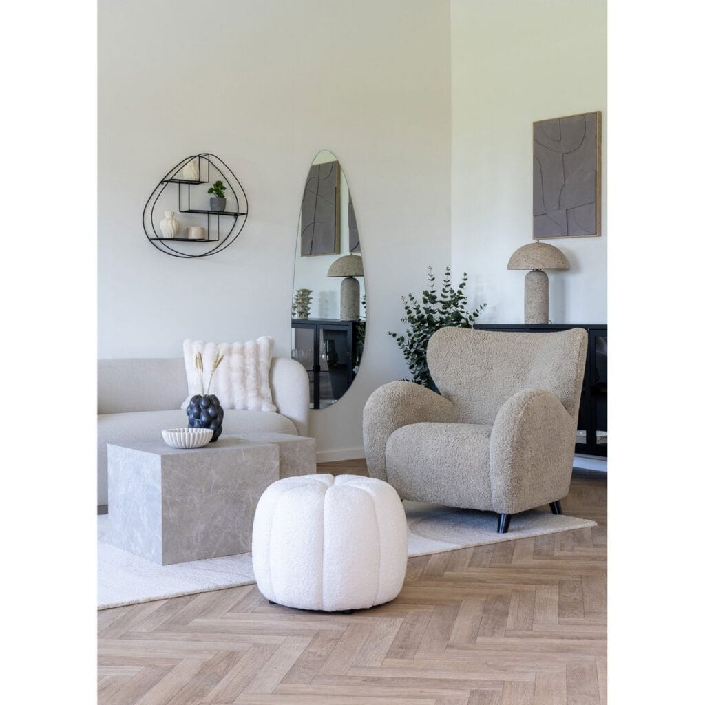 Paisley Pouf Weiß - eleganter Pouf aus Polyester und Schaumstoff