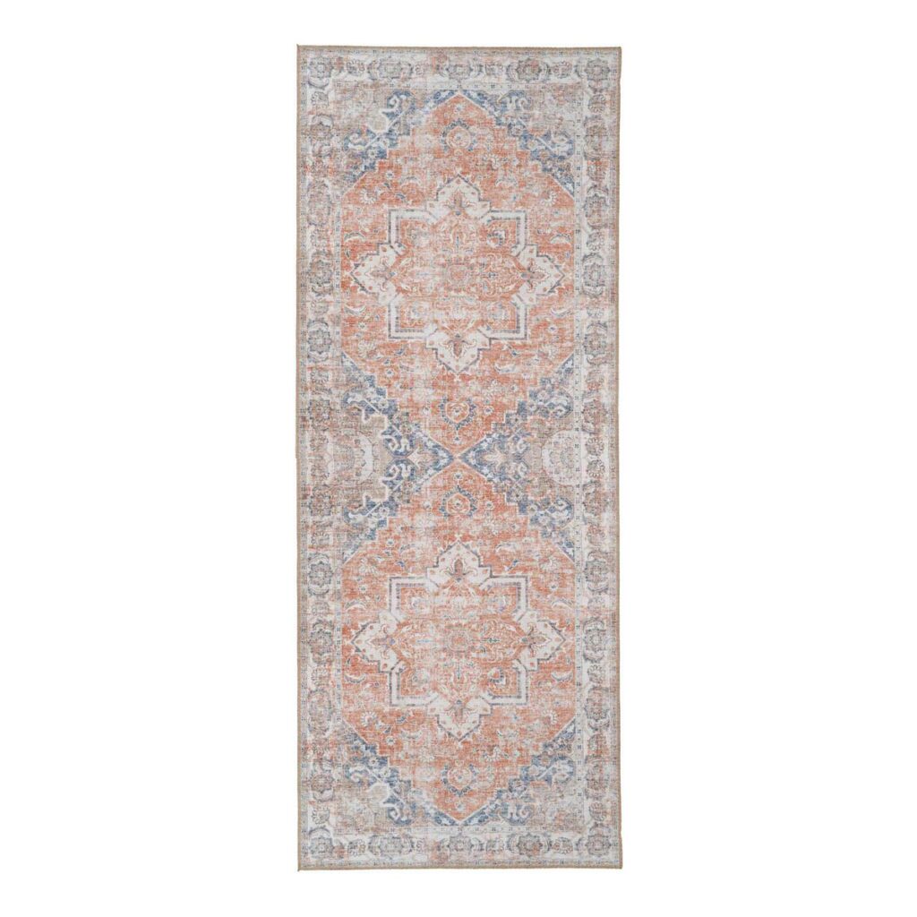 Hira Flurläufer Blau/Orange - traditionelles Design aus Chenille-Polyester