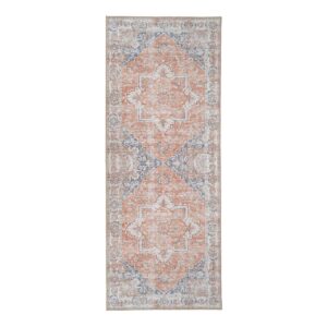 Hira Flurläufer Blau/Orange - traditionelles Design aus Chenille-Polyester