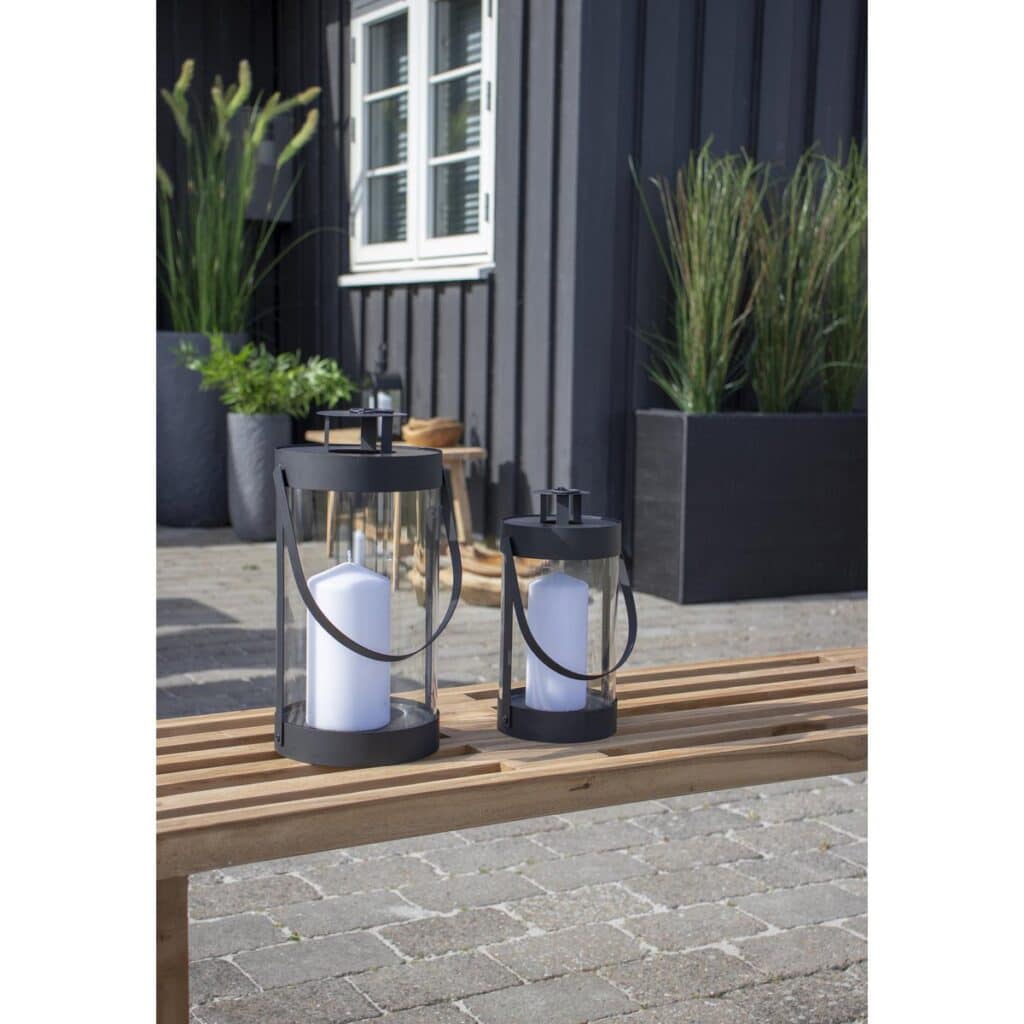 Bondi Laterne Schwarz 2er-Set aus Stahl und Glas