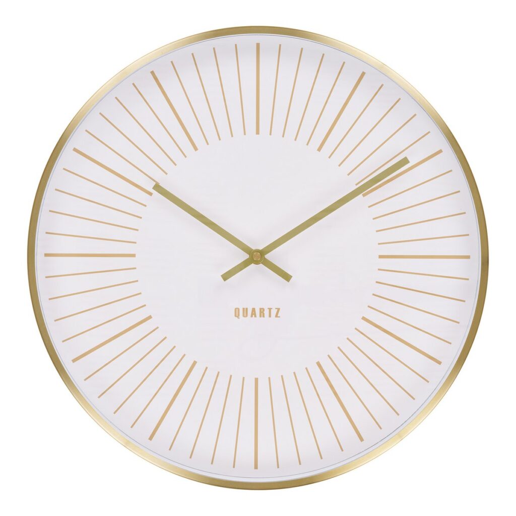 Takama Wanduhr Weiß/Gold mit goldenen Aluminiumrahmen und minimalistischen Zifferblatt