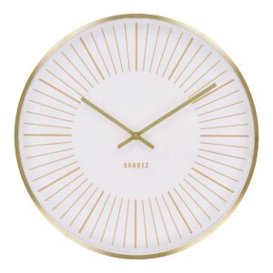 Takama Wanduhr Weiß/Gold mit goldenen Aluminiumrahmen und minimalistischen Zifferblatt