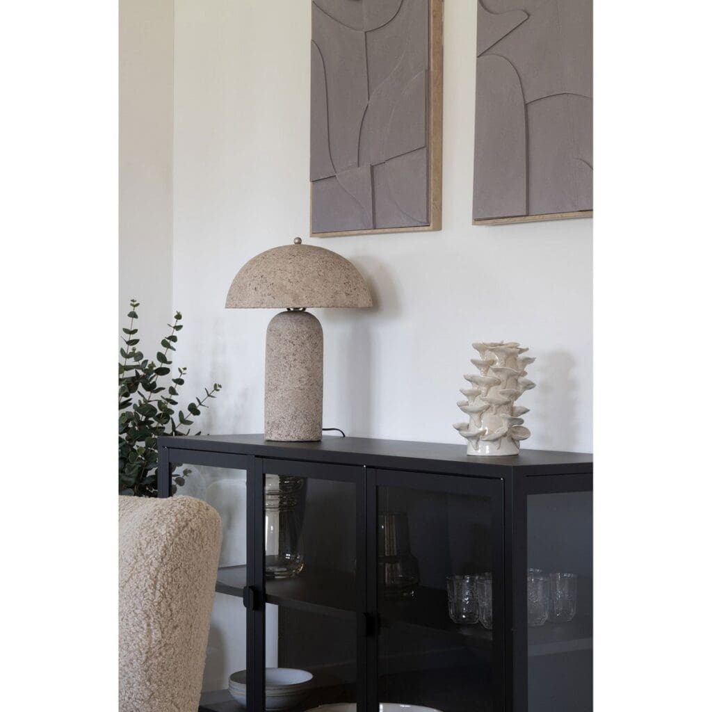 Astley Tischlampe Beige/Grau – elegante Pappmaché Lampe