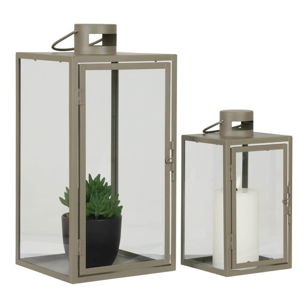 Korfu Laterne Grün - 2er Set, Stahl und Glas, klassisches Design