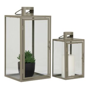 Korfu Laterne Grün - 2er Set, Stahl und Glas, klassisches Design