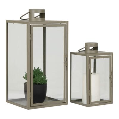 Korfu Laterne Grün - 2er Set, Stahl und Glas, klassisches Design