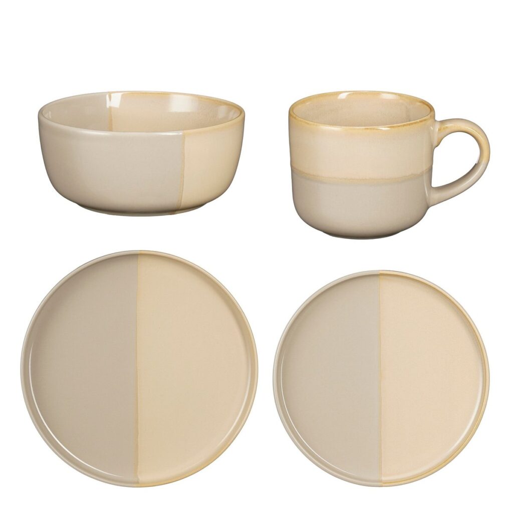 Mira Geschirrset Beige/Grau - elegantes 16-teiliges Set aus Steinzeug
