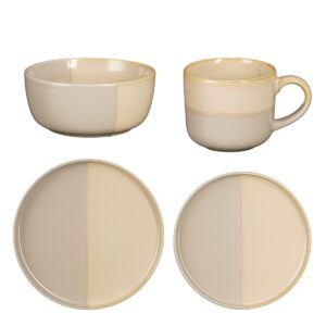 Mira Geschirrset Beige/Grau - elegantes 16-teiliges Set aus Steinzeug