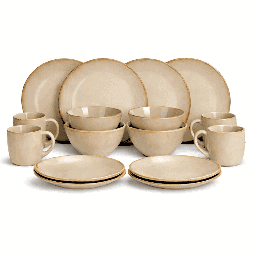 Maia Geschirrset Beige von Mica Decorations – 16-teiliges Steinzeugset