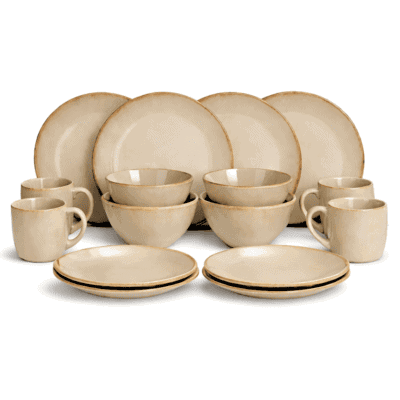 Maia Geschirrset Beige von Mica Decorations – 16-teiliges Steinzeugset