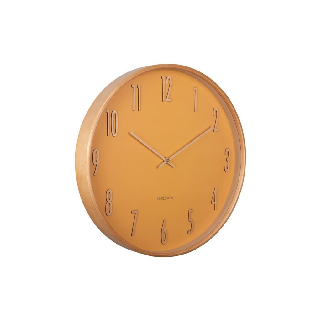 Juno Wanduhr Gelb - stilvolles Design mit Holzgehäuse